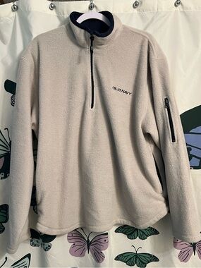 Early y2k Old Navy Light Beige Quarter-Zip Fleece Pullover